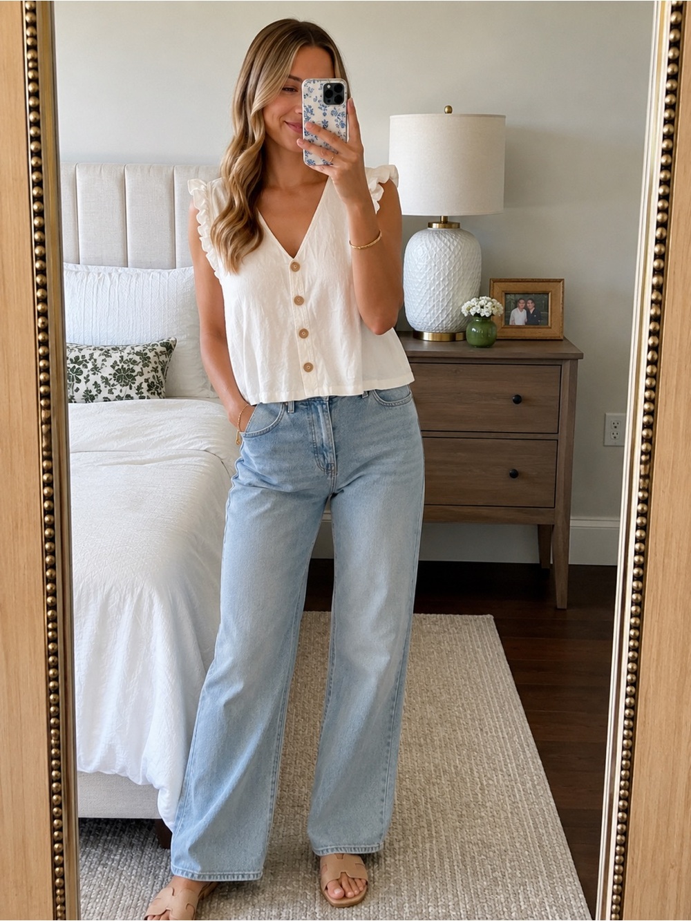 Madewell Cream Button-Front Ruffle Sleeve Linen Camisole